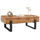 BFJDM 47.24'' Rustic Rectangle Coffee Table MDF Desktop with Metal Legs for Living Room Dining Room Bedroom Office BFJDM
