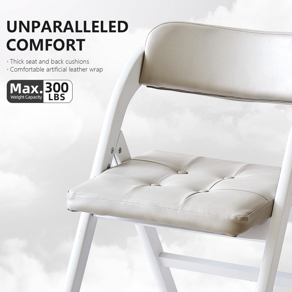 Asnefeli Wood Folding Chairs with Padded Seats, Wooden Folding Chairs Set of 2, Foldable Dining Chair with Cushion, Stackable Extra Chair for Indoor Outside Events, Party, Wedding (White Gray) Asnefeli