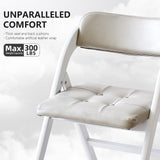 Asnefeli Wood Folding Chairs with Padded Seats, Wooden Folding Chairs Set of 2, Foldable Dining Chair with Cushion, Stackable Extra Chair for Indoor Outside Events, Party, Wedding (White Gray) Asnefeli