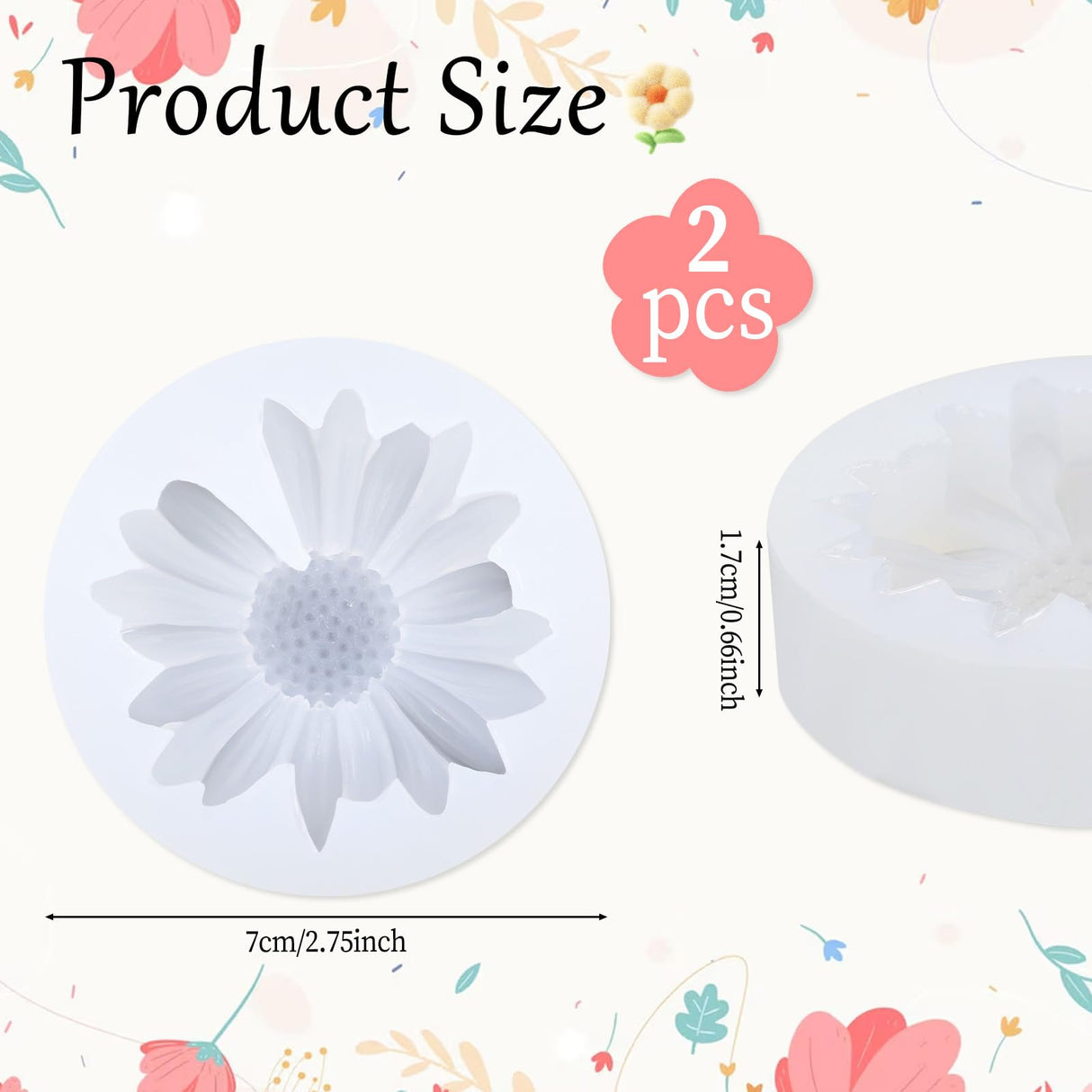 Daisy Flower Silicone Mold, 2 PCS Flower Molds for Candle Making, 3D Flower Fondant Chocolate Candle Decoration Mold, Blooming Flower Mold for DIY Soap Candle Beeswax Resin Craft Hariendny
