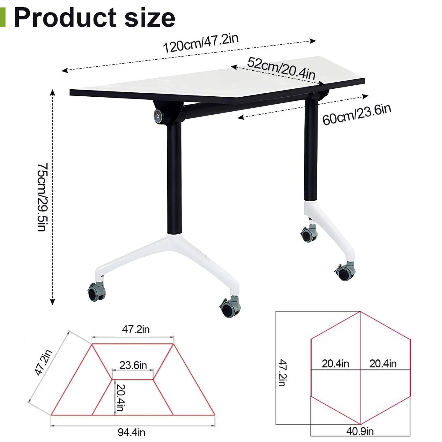 CUAOCEZ Conference Room Table Foldable Flip Top Mobile Training Table,combinable trapezoidal Conference Table Computer Desk,Metal Frame,with Modesty and Lockable Wheels Seminar Training Table (8PCS)