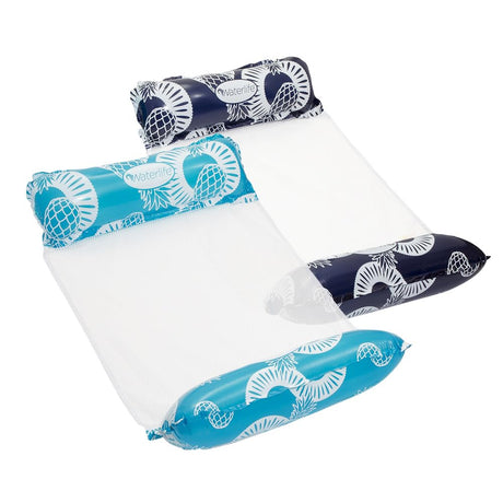 Waterlife 4-in-1 Pool Hammock 2-Pack, Inflatable Pool Chair Float, Water Hammock (Saddle, Lounge Chair, Hammock, Drifter), Navy & Light Blue Aqua LEISURE