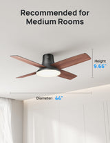 Dreo Ceiling Fans with Lights and Remote, 44 inch Low Profile Black Ceiling Fan, Reversible, 5CCT, 6-Level Dimmable, 6 Speeds Bedroom Ceiling Fan, Quiet, Easy to Install, Timer, Flush Mount Dreo