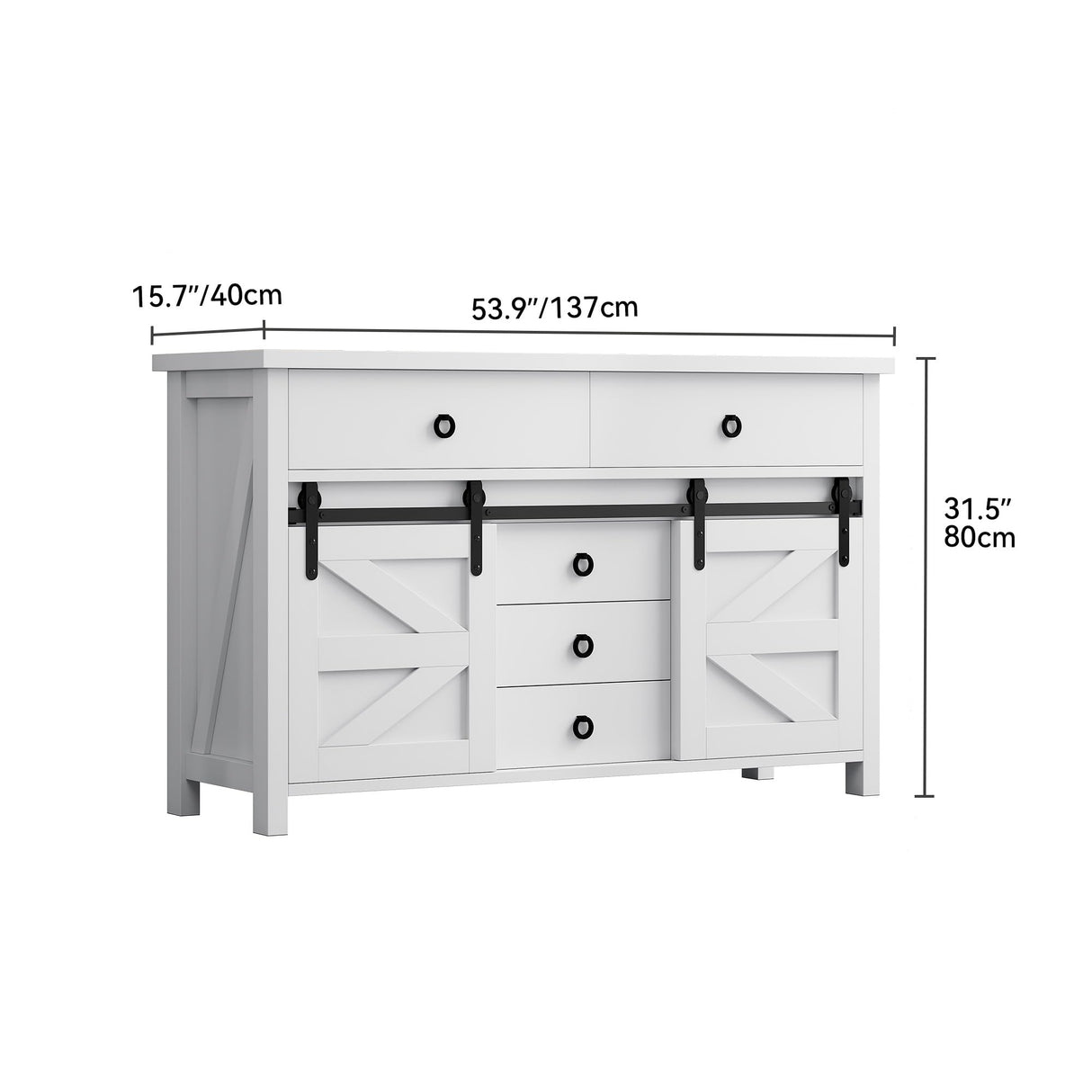 YITAHOME 54" Farmhouse Dresser for Bedroom, Large Modern Chest of Drawers, Wood Rustic Dresser TV Stand with 5 Drawers & 2 Sliding Barn Doors for Living Dining Room, Entryway, Hallway YITAHOME