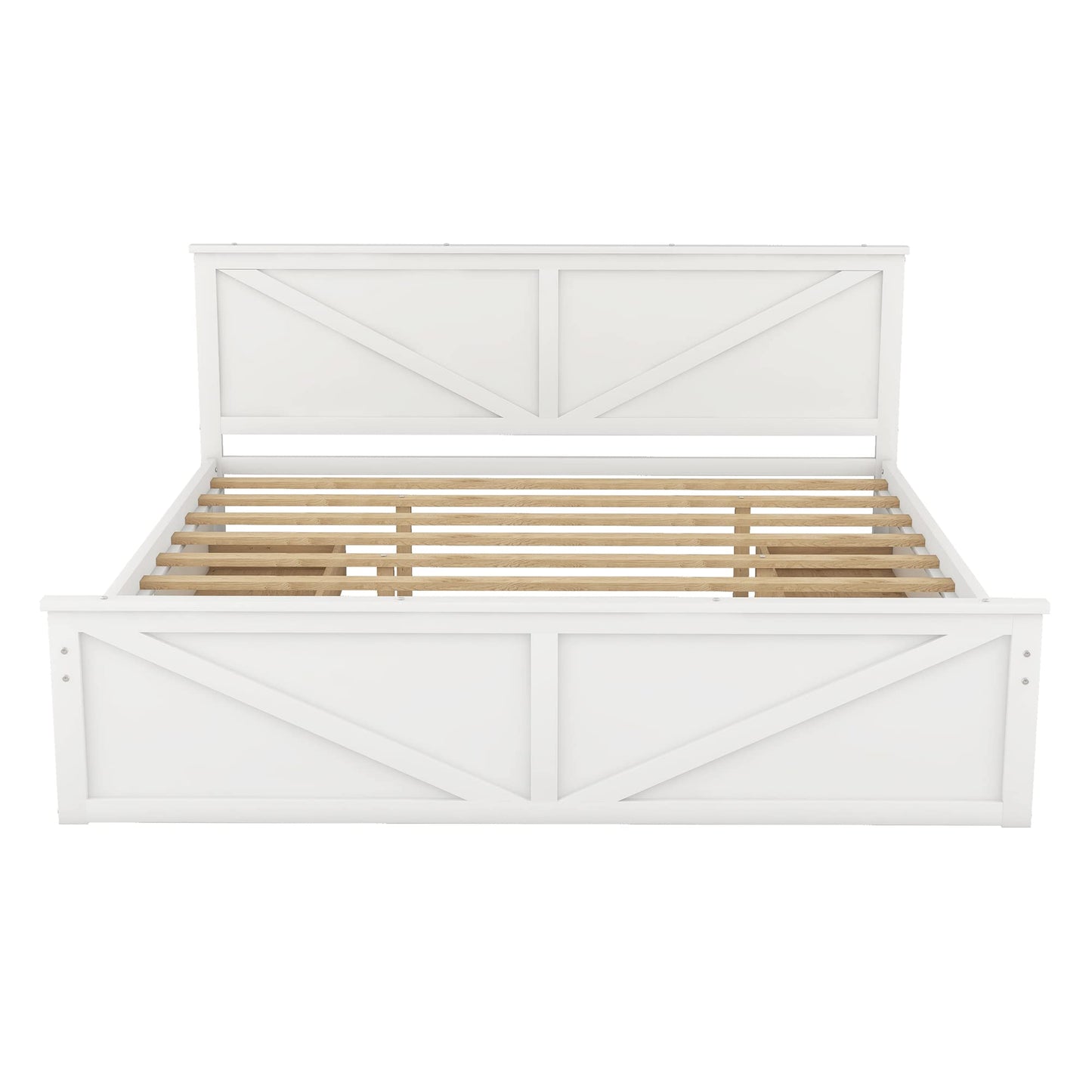 LZ LEISURE ZONE King Size White Wooden Platform Bed with 4 Storage Drawers and Headboard - WoodArtSupply