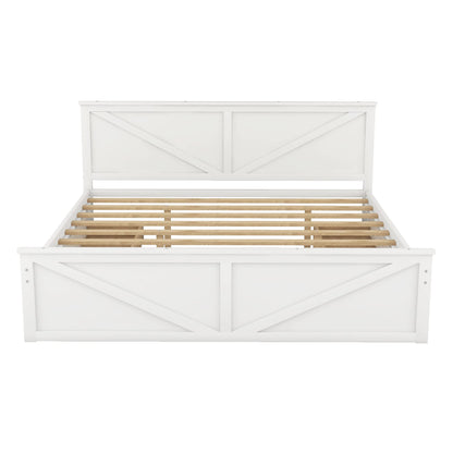 LZ LEISURE ZONE King Size White Wooden Platform Bed with 4 Storage Drawers and Headboard - WoodArtSupply