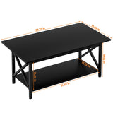 GreenForest Coffee Table with Storage, 39inch Modern Coffee Tables for Living Room, X-Frame Design Farmhouse Black Coffee Table Space Saving Living Room Tables, Easy Assembly, Black GreenForest