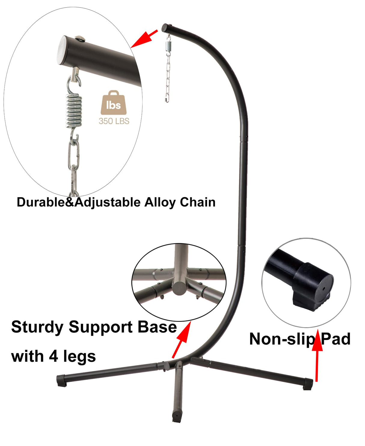 Indoor/Outdoor Hanging Chair/Hammock Chair with Stand, Hanging Swing Egg Chair with Removable & Washable Grey Cushions for Bedroom Living-Room Balcony or Patio Topfuca