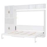 Harper & Bright Designs Queen Size Murphy Bed, Wall Bed with Sofa, Shelves USB & Light, White Harper & Bright Designs