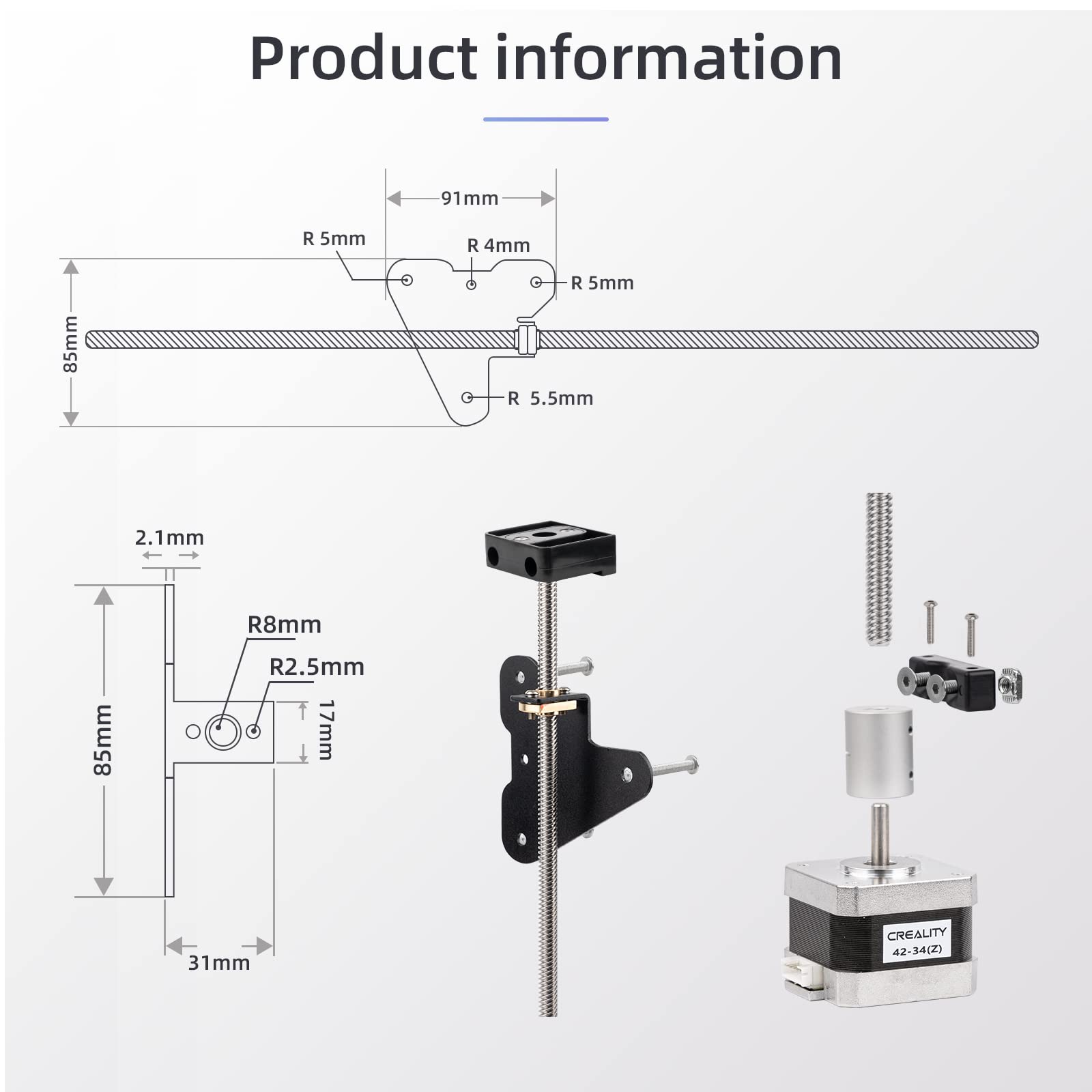 Creality 3D Printer Ender 3 Dual Z-axis Upgrade Kit with Lead Screw, Metal Power Supply Holder and Stepper Motor, 3D Printers Dual Screw Rod Upgrades Kit for Ender 3, Ender 3 Pro, Ender 3 V2 - WoodArtSupply