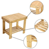 KKTONER Bamboo Step Stool with Storage Shower Bench with Shelf Foot Stool for Bathroom Living Room Bedroom Natural Color KKTONER