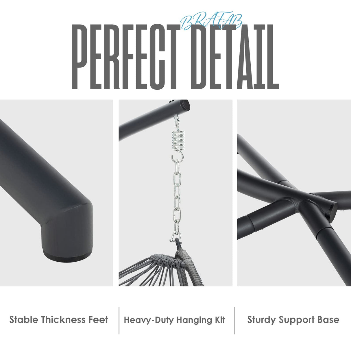 Brafab Swing Egg Chair, Hammock, Hanging Chair, Aluminum Frame and UV Resistant Cushion with Steel Stand, Indoor Outdoor Patio Porch Lounge Bedroom Hand Made Wicker Rattan, 350LBS Capacity Brafab