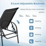 Giantex Patio Lounge Chair, Outdoor Chaise Lounge with 5 Adjustable Backrest, Sturdy Steel Frame, Sunbathing Recliner, Beach Chair, Tanning Chair for Outside, Yard, Balcony, Pool Chairs, Black Giantex
