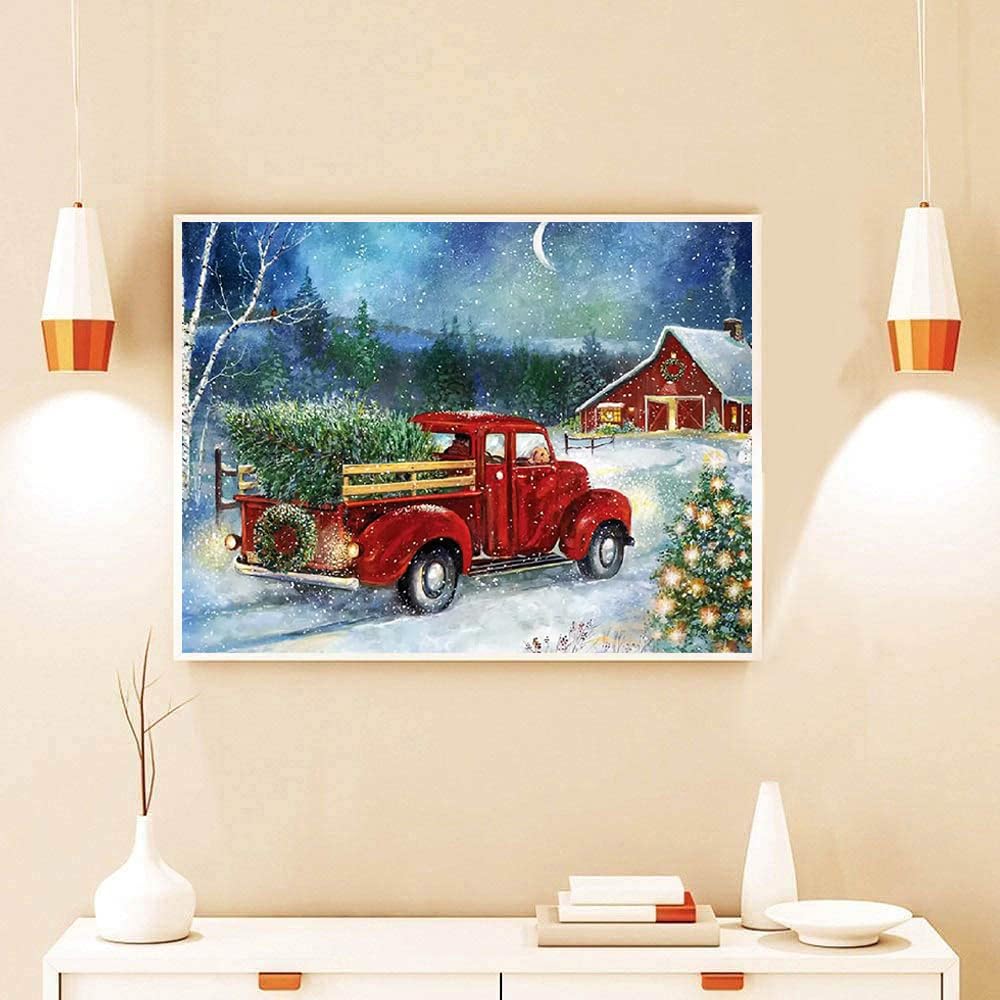 VIGEGU Christmas Paint by Numbers Kit for Adults with Framed,Truck Christmas Tree House Paint by Number DIY Acrylic Adult Paint by Number Kits for Wall Decor 10x12in VIGEGU