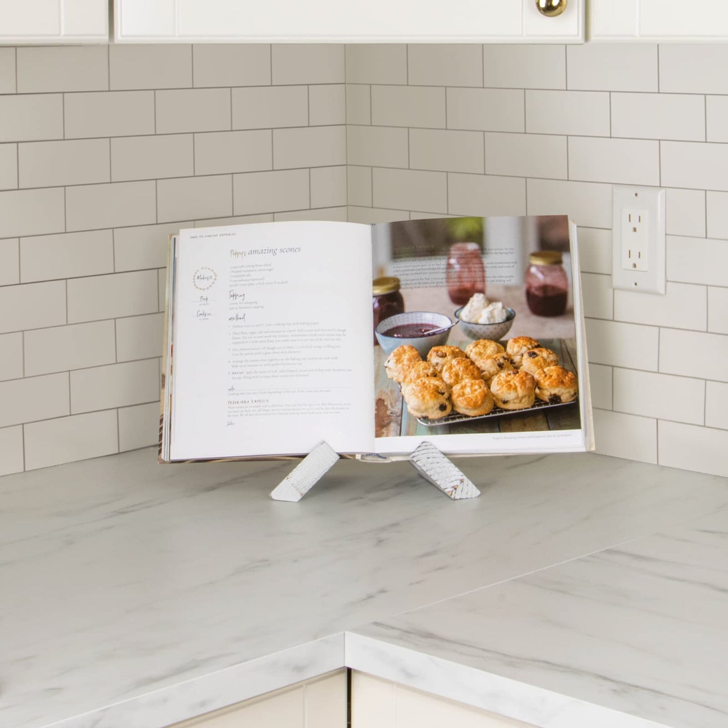 EFFORTICH Cookbook Stand, Wooden Recipe Book Holder, Cook Book Stand for Kitchen Counter, Multifunctional Display Stand, Kitchen Counter Decor - White - WoodArtSupply