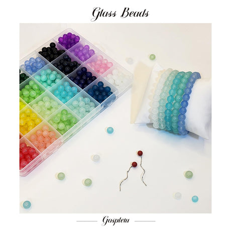 1200PCS 8mm Glass Beads for Jewelry Making, 24 Colors Crystal Beads Bracelets Making Kit, 2 Box Round Beads Suitable for Beginners Gaspletu