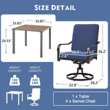 MELLCOM 5-Piece Outdoor Dining Set, 4 Swivel Leather-Look Chairs with Cushions & Square Dining Table with Umbrella Hole, Patio Furniture Set for Porch, Garden, Backyard, Poolside, Deck, Blue MELLCOM