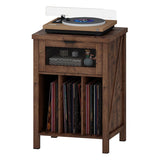 BON AUGURE Record Player Stand with Vinyl Storage, Farmhouse Record Player Cabinet End Table Holds up to 160 Albums, Brown Turntable Stand for Living Room, Bedroom, Office (Rustic Oak) BON AUGURE