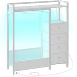 YATINEY Bedroom Dresser with Clothes Rack, 4 Drawer Dresser with Charging Station and LED Light, Chest of Drawers for Bedroom, Closet Organizer with Hanging Rack and 2-Tier Shoe Rack, White YATINEY