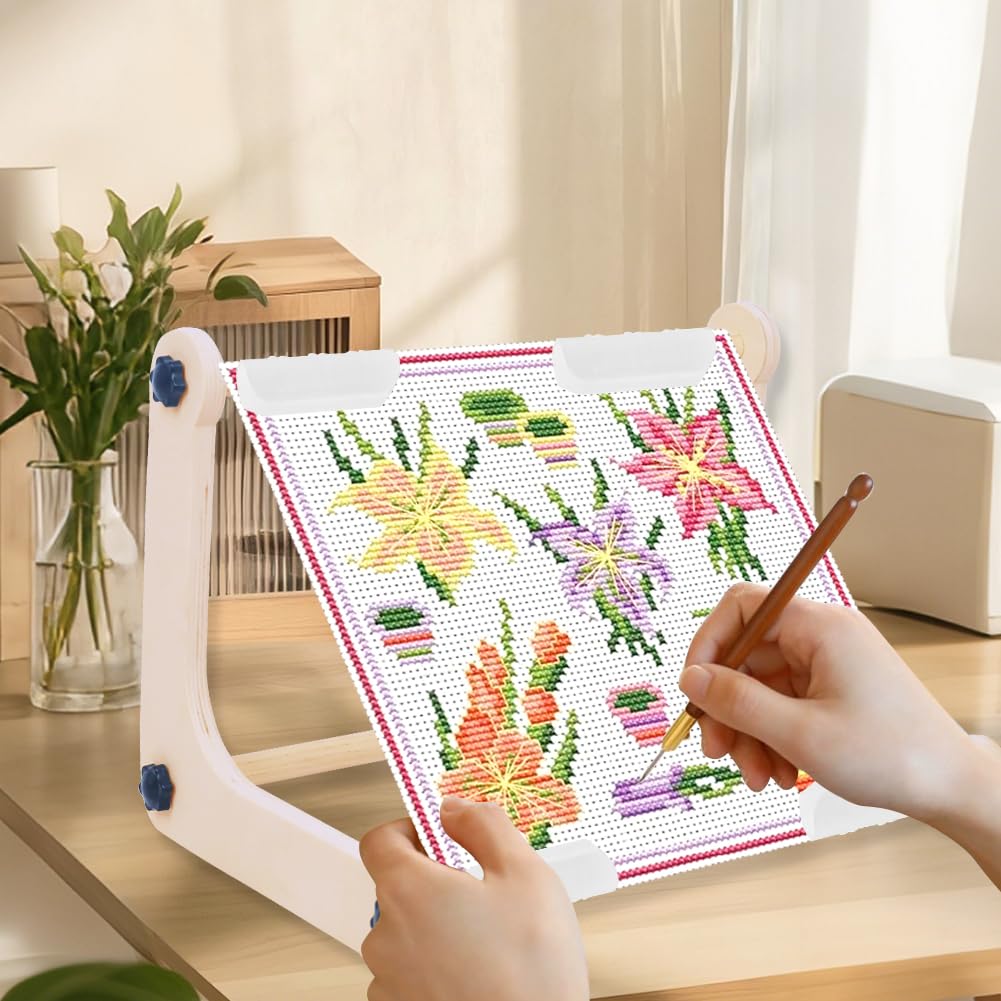 Adjustable Embroidery Table Stand, Cross Stitch Hoop Stand, Wood Embroidery Holder for Lap or Table Top Cross Stitch or Tapestry Needlepoint Embroidery, 2 Sizes Rod ( 11.8" and15.75) LKCXMZP