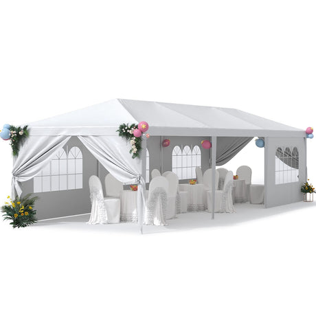 Greesum 10 x 30 Outdoor Canopy, Gazebo with 8 Removable Sidewalls, Outside Waterproof Wedding Canopies for Events, White Greesum