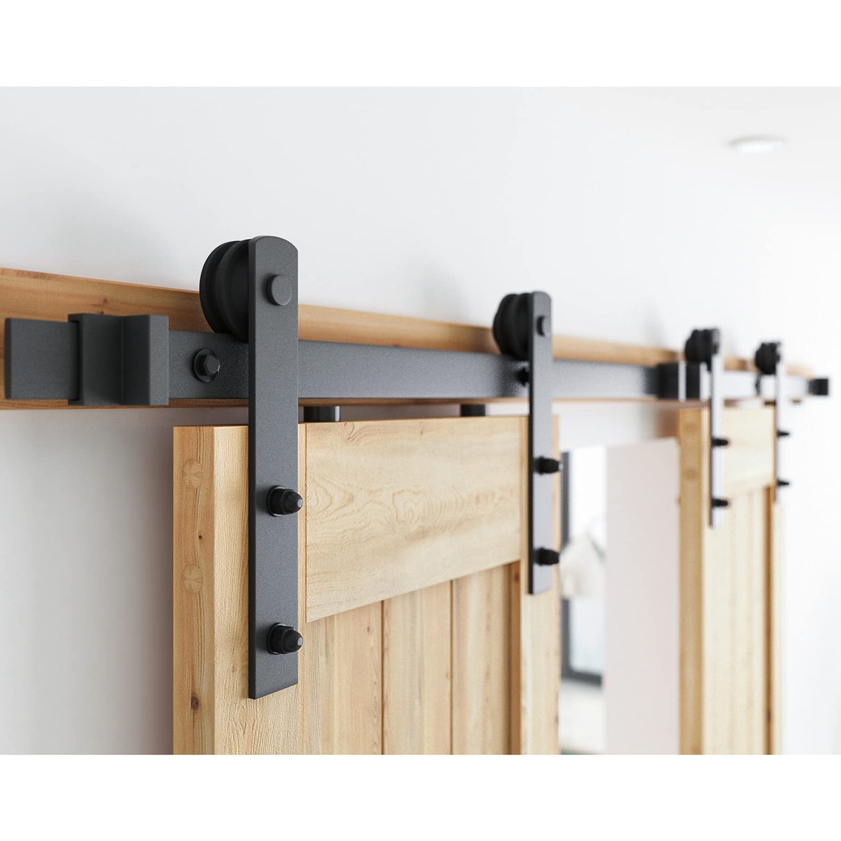 SMARTSTANDARD 6FT Heavy Duty Double Door Sliding Barn Door Hardware Kit,Smoothly and Quietly-Easy to Install-Includes Step-by-Step Installation Instruction Fit 18" Wide Door Panel SMARTSTANDARD