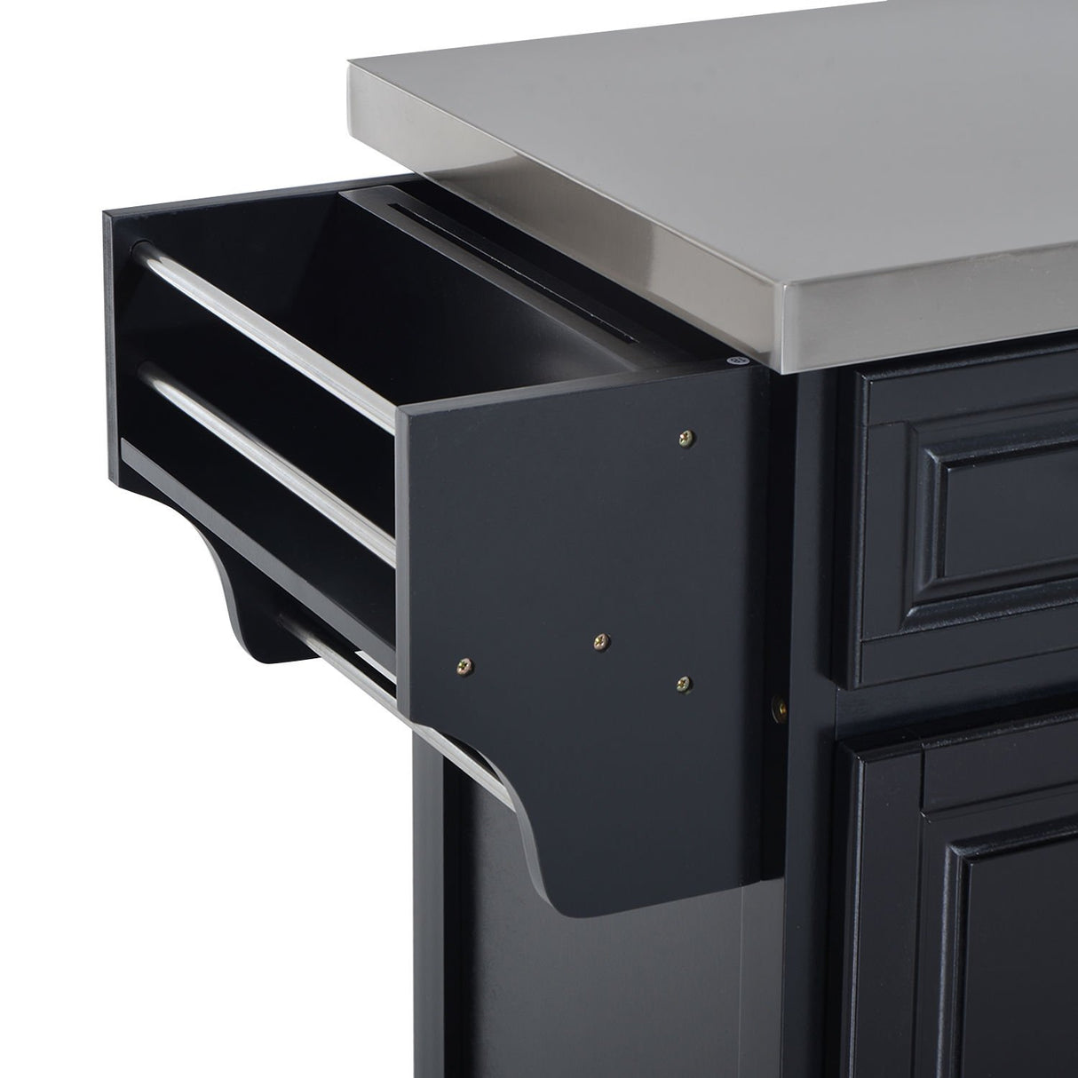 HOMCOM Rolling Kitchen Island with Storage, Portable Kitchen Cart with Stainless Steel Top, 2 Drawers, Spice, Knife and Towel Rack and Cabinets, Black HOMCOM