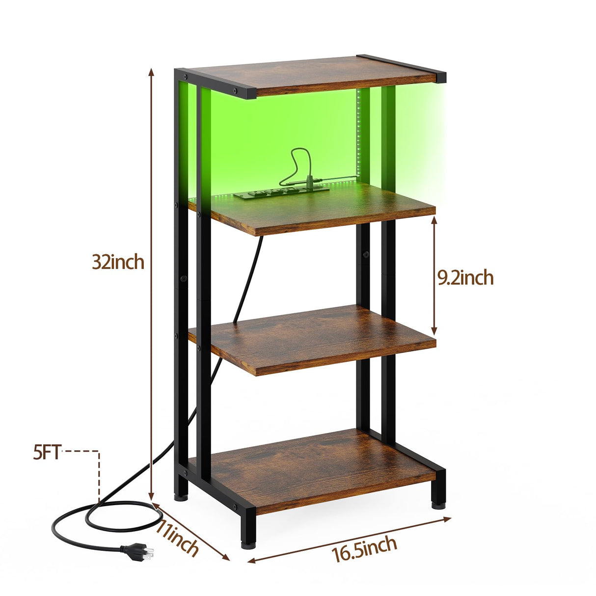 X-cosrack 4-Tier AV Media Stand with Power Strips,Wooden Corner TV Stand Shelf with LED Lights,Stereo Component Cabinet Audio Rack Stand Tower Ideal for DVD Players,Game Console TV Box,Cable Box,Xbox X-cosrack