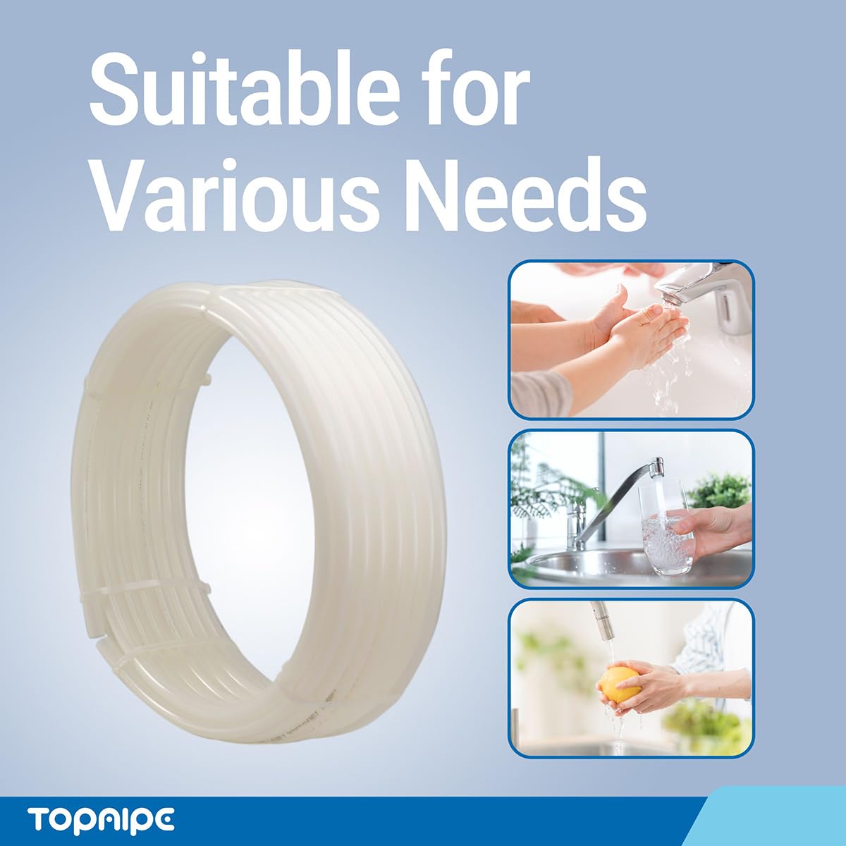 Topaipe 3/4 Inch x 100 Feet White PEX-B Pipe,NSF Certified for Potable Water， PEX Tubing Water Pipe for Plumbing, Floor/Wall Plumbing Tools Pex Fittings for Hot/Cold Water TOPAIPE
