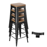POINTANT Bar Stools Set of 4 Metal Bar Stool Counter Height Bar Stools Black, Modern Bar Chairs with Back and Wooden Seat 30" Bar Stools Counter POINTANT