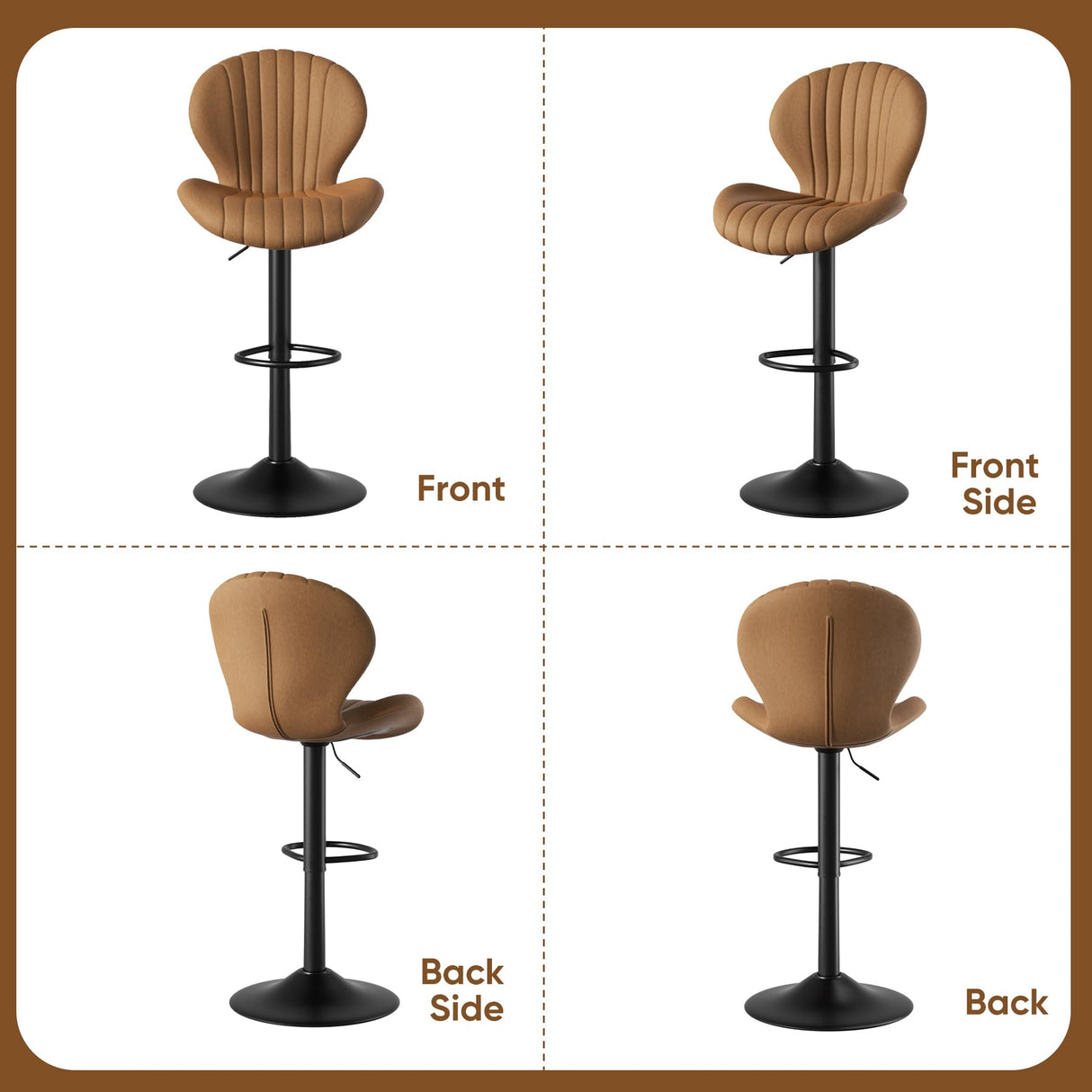 Nalupatio Bar Stools Set of 2 Modern Swivel Bar Chairs, Barstools Counter Height with High Backrest, Easy 3-5 Minute Assembly for Bar, Kitchen, Dining Room Brown Nalupatio