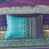 Cottolester Boho Comforter Set King Size 8 Piece Bed in a Bag Bohemian Striped Bedding Quilt Set Aqua Paisley Floral Comforter and Sheet Set,Soft Microfiber Complete Bedding Sets for All Season Cottolester