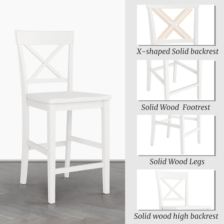Cozyman Counter Height Bar Stools Set of 2, 24" H Wooden Counter Stools with Back and Footrest, X-Back Farmhouse Barstools for Kitchen Island, Home Bar, White Cozyman