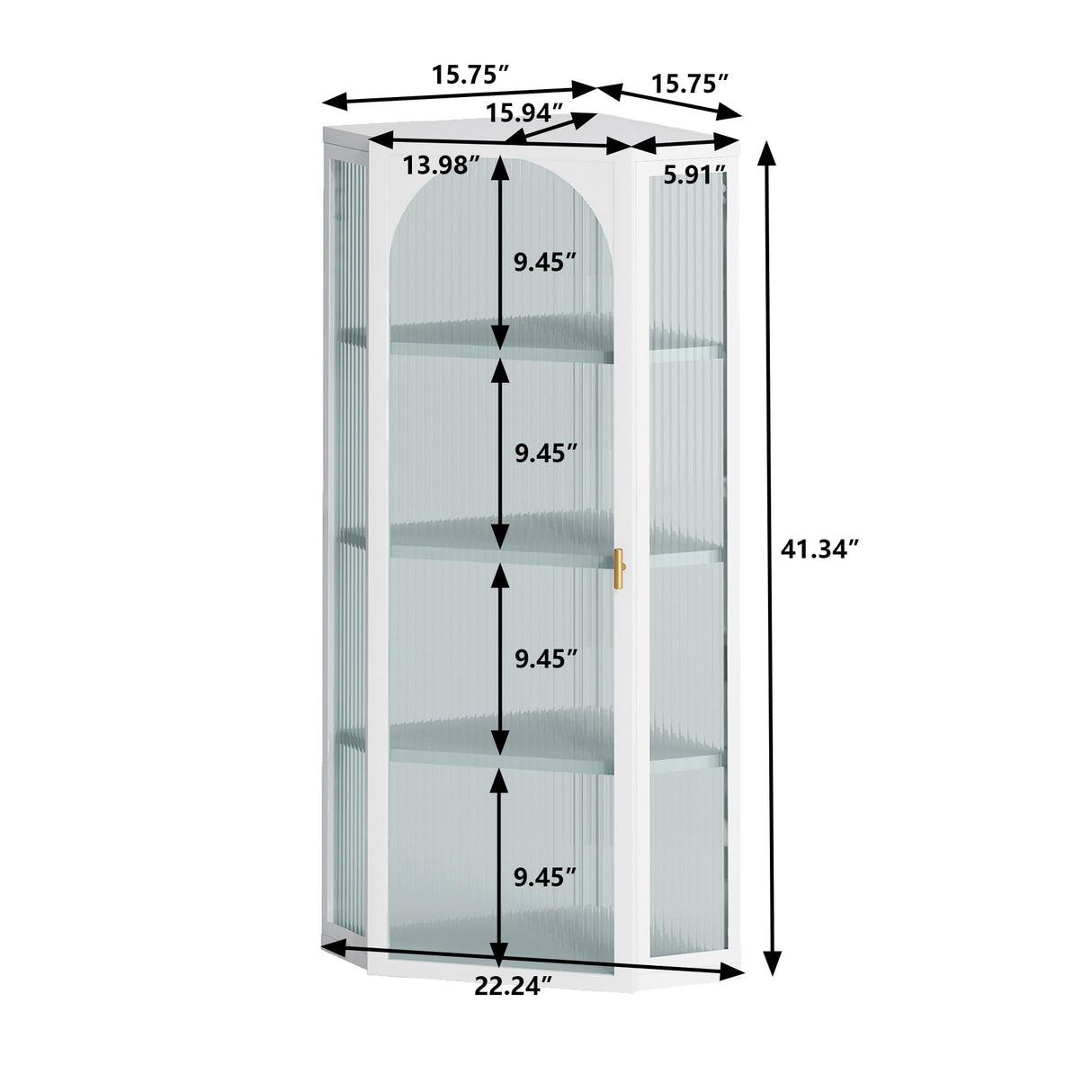 Glass Door Wall Mounted Corner Cabinet with Featuring Four-Tier Storage for Bedroom, Living Room, Bathroom, Kitchen, White Wetiny