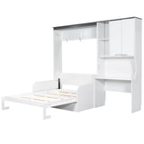 Harper & Bright Designs Full Size Murphy Bed with Desk, Multi-Functional Murphy Bed with Sofa and Storage Cabinet – Space-Saving Foldable Design, White Harper & Bright Designs