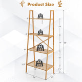 Tangkula 4-Tier Bamboo Ladder Bookshelf, Rustic Bookcase, Floor Standing Shelving Unit, Book Shelf Storage Organizer, Display Rack for Living Room, Kitchen, Bedroom, Office (1, Natural) Tangkula