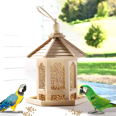 Bird Feeder,Gazebo Bird Feeder Bird House Wooden Bird House for Outside Indoors Hanging (Assorted Color) Pssopp