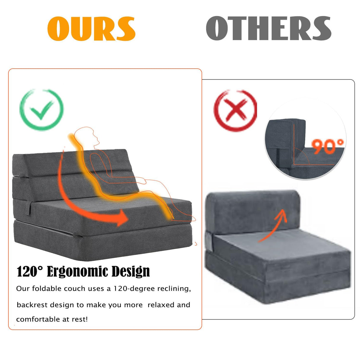 jela Sofa Bed Foldable Mattress Luxury Miss Fabric, Folding Sleeper Sofa Chair Bed Floor Mattress Floor Couch, Fold Out Couch Futon Mattress for Guest Room, Living Room (83"x33",Dark Gray) jela