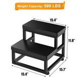 2 Step Wooden Step Stools for Adults Kids, Heavy Duty Stepping Stools Wooden Bed Step Stools for High Beds, Non-Slip 2 Bedside Foot Stool with 500 Lbs Capacity, Kitchen, Bed, RVS Step, Rustic Brown FYGUES