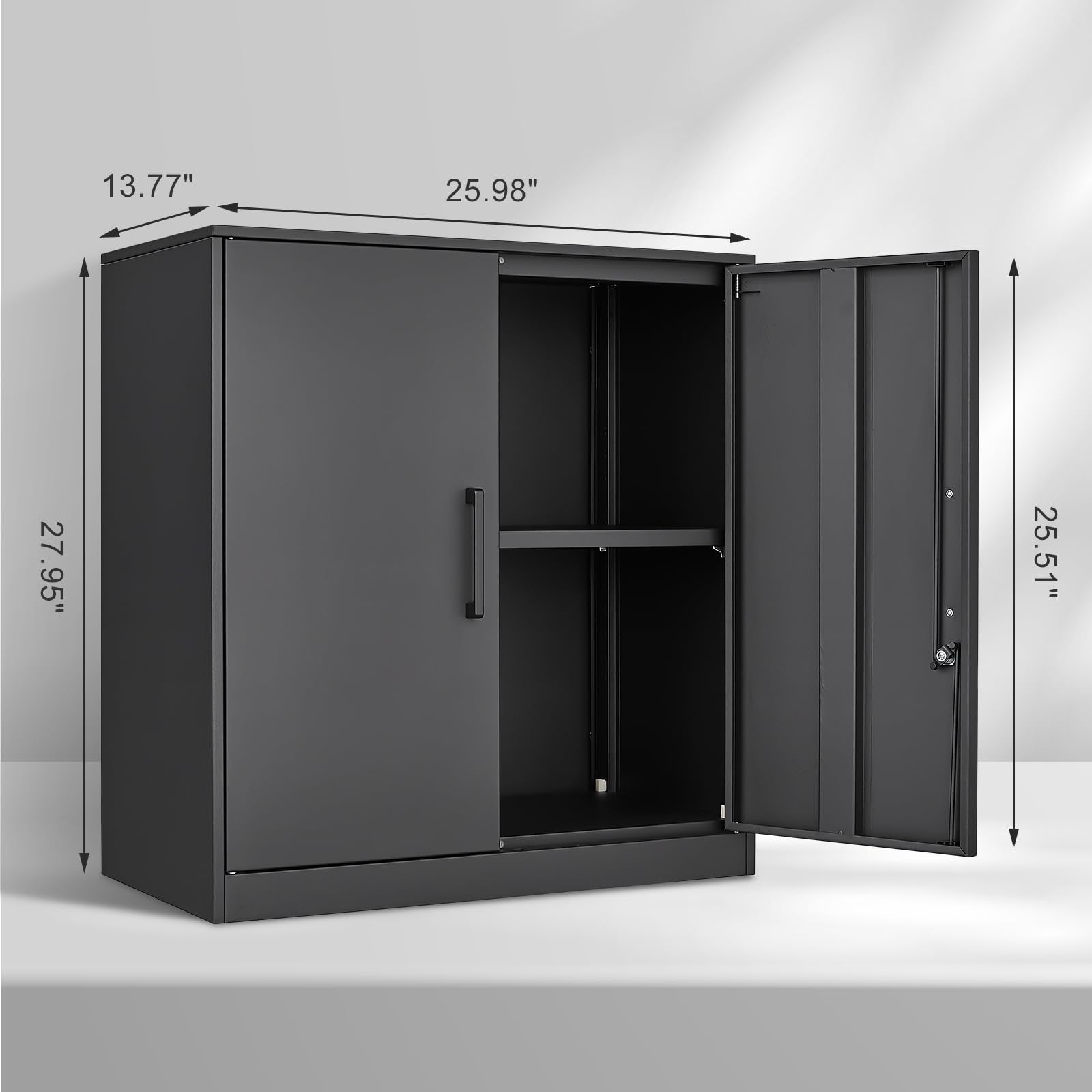 IRONFFICE Metal Wall Cabinet,Black Garage Wall Cabinet with 2 Doors,Hanging Storage Cabinets with Handle,Locking Cabinet with Shelves for Garage,Living Home - WoodArtSupply