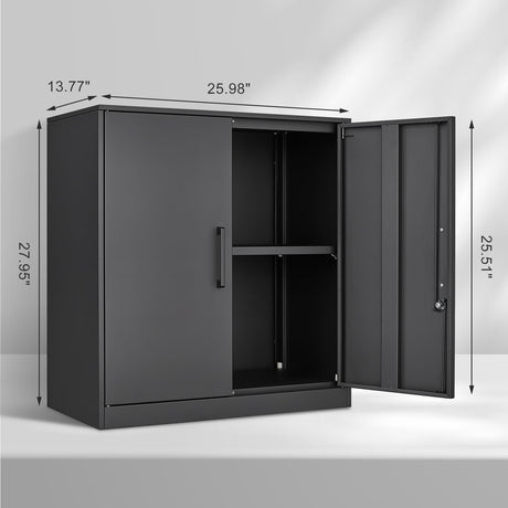 IRONFFICE Metal Wall Cabinet,Black Garage Wall Cabinet with 2 Doors,Hanging Storage Cabinets with Handle,Locking Cabinet with Shelves for Garage,Living Home IRONFFICE