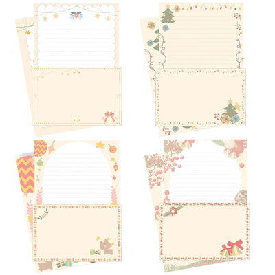SCStyle Christmas Stationary Paper and Envelopes Set 72Pcs(48Sheets Christmas Letter Paper+24Pcs Christmas Cute Envelopes) With Water-Based Adhesive,4 Styles Christmas Design Stationary Set(S4)