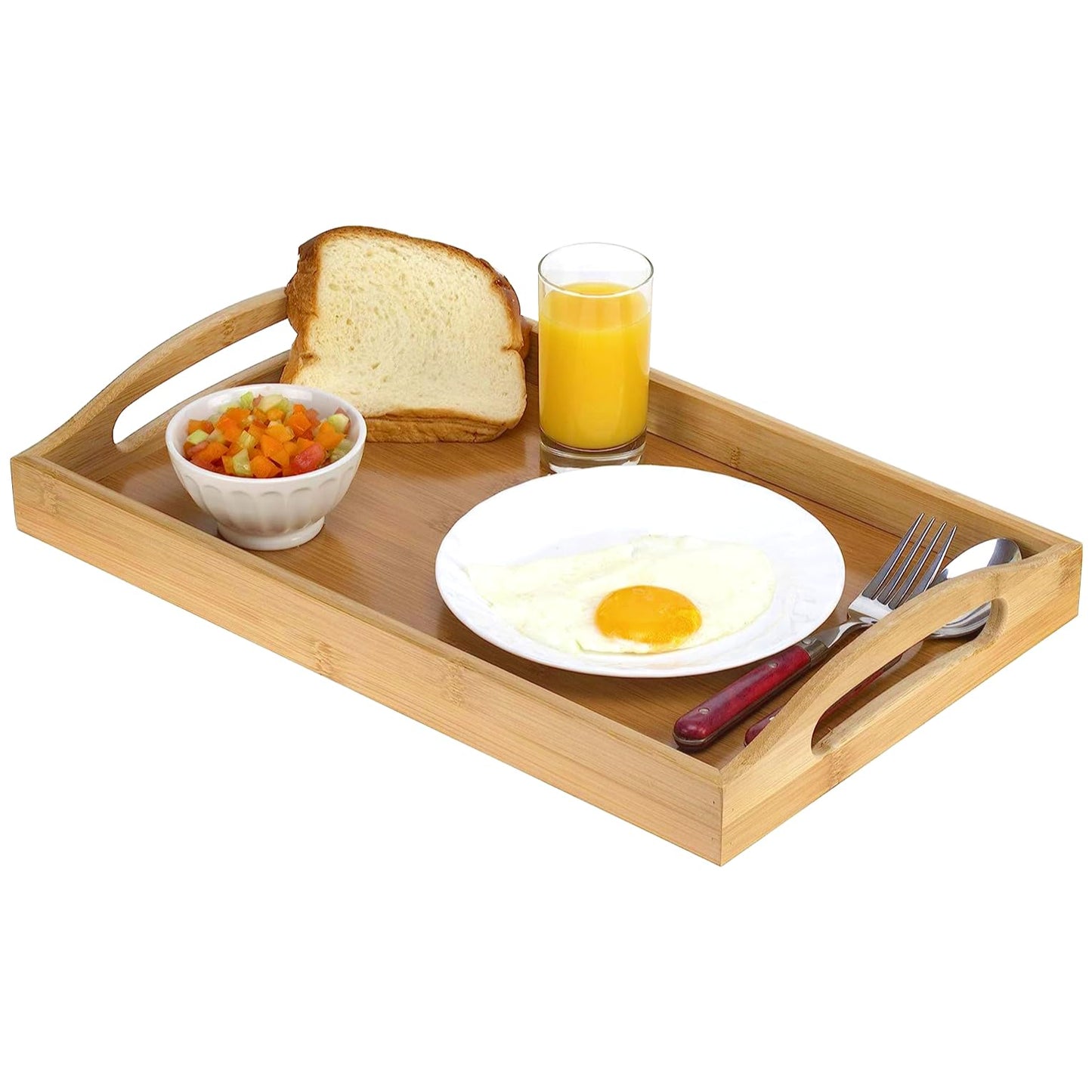 Serving tray bamboo - wooden tray with handles - Great for dinner trays, tea tray, bar tray, breakfast Tray, or any food tray - good for parties or bed tray - WoodArtSupply