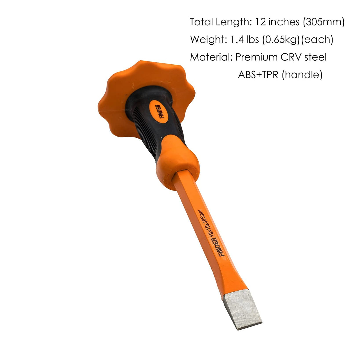 Finder 12-Inch Heavy Duty Flat Chisel with Hand Protection, Flat Head, Demolishing/Masonry/Carving/Concrete Breaker Chisels with Bi-Material Hand Guard FINDER