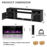 PRETZI Floating Fireplace TV Stand, 70" Wall Mounted Entertainment Center with 36" Fireplace for TVs Up to 80", LED Modern Wood TV Console with High Gloss Cabinet for Living Room (Black) PRETZI