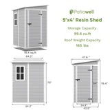 Patiowell 5x4 FT Outdoor Storage Shed, Resin Storage Shed with Floor & Lockable & Window Door for Patio Furniture, Garden Tools and Bicycle, White & Grey Patiowell