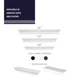 HIGH & MIGHTY Decorative 18" Floating Shelf Holds up to 15 lbs, Easy Tool-Free Dry Wall Installation, Beveled, White | 515654 HIGH & MIGHTY