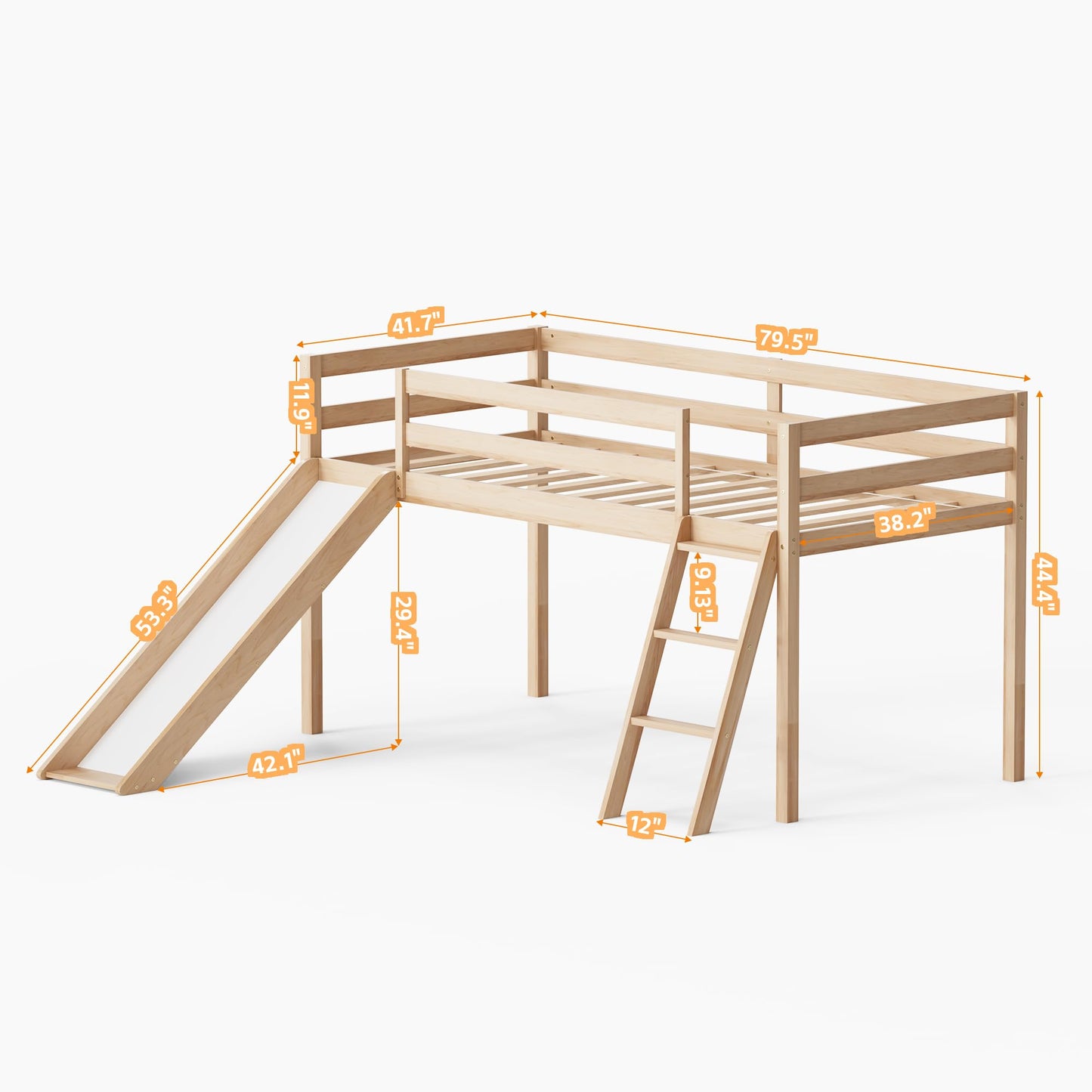 TOLEAD Twin Low Loft Bed with Interchangeable Slide and Ladder for Kids - WoodArtSupply