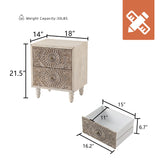 HOMPUS End Table with 2 Drawers Sets of 2, 2 Tier Bedside Table Sets, Wood Grain Nightstand, Small Accent Table with Pattern Drawer, Side Table for HOMPUS