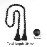 RAMIRABI Wood Beads Garland with Tassels Farmhouse Beads Rustic Prayer Beads Boho Beads for Boho Home Decor,Wall Hanging Decoration (Black) RAMIRABI